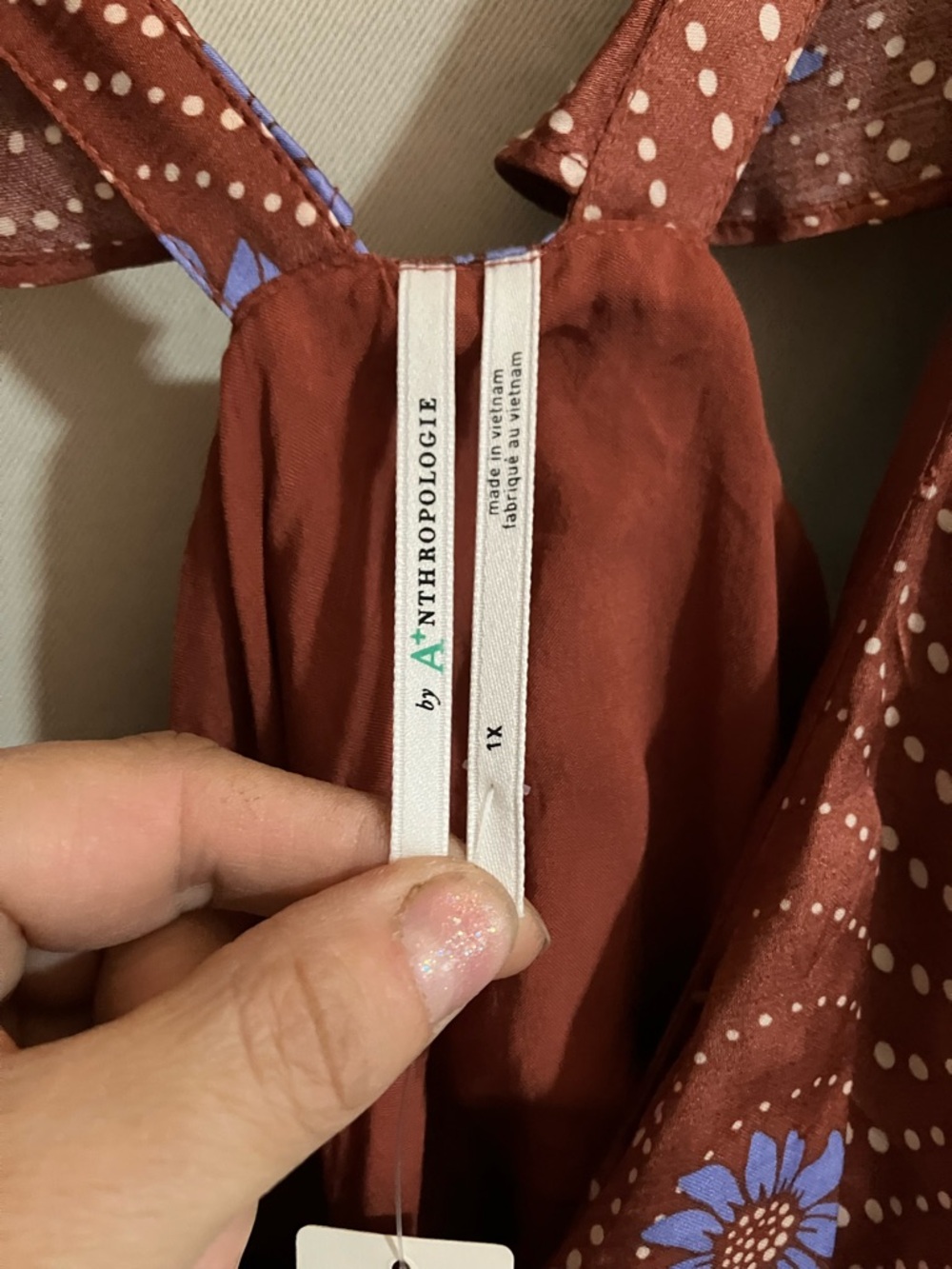 Anthropologie Brown Floral Maxi Dress with Blue Accents - Picture 12 of 16